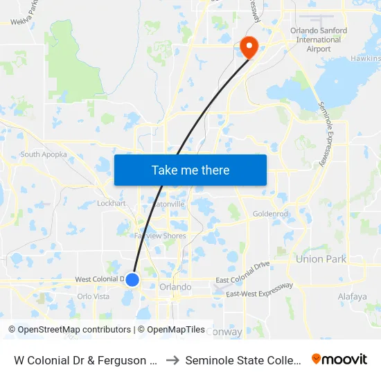 W Colonial Dr & Ferguson Dr to Seminole State College map