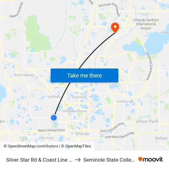 Silver Star Rd & Coast Line Dr to Seminole State College map