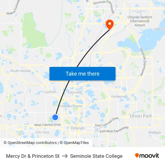 Mercy Dr & Princeton St to Seminole State College map