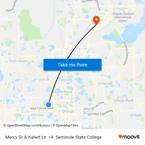 Mercy Dr & Kalwit Ln to Seminole State College map