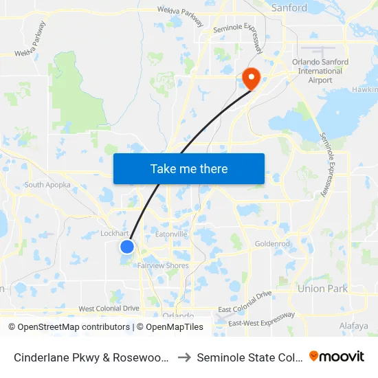 Cinderlane Pkwy & Rosewood Way to Seminole State College map