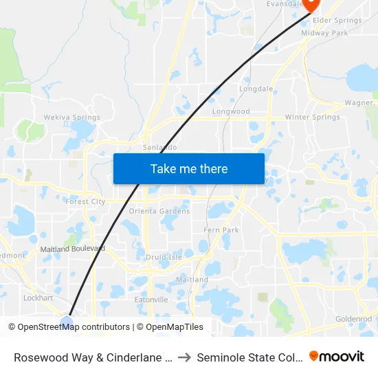 Rosewood Way & Cinderlane Pkwy to Seminole State College map
