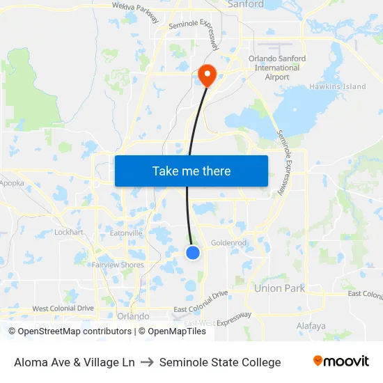 Aloma Ave & Village Ln to Seminole State College map