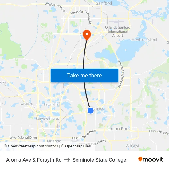Aloma Ave & Forsyth Rd to Seminole State College map