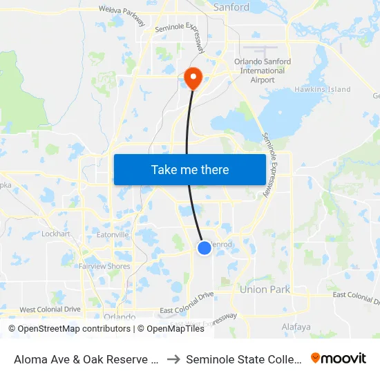 Aloma Ave & Oak Reserve Ln to Seminole State College map