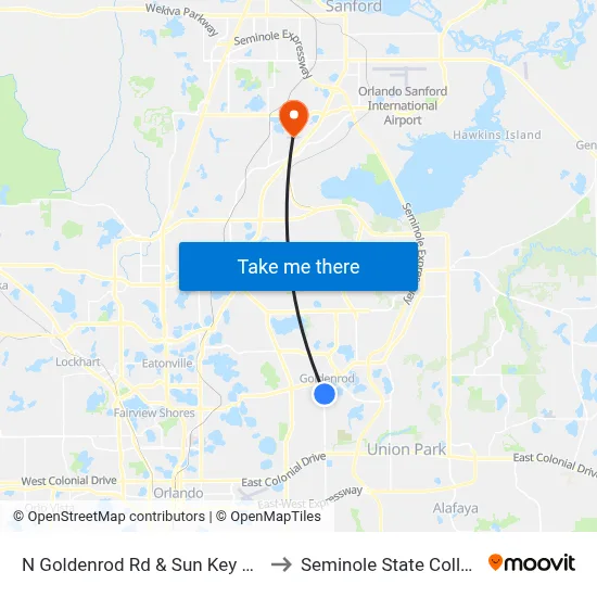N Goldenrod Rd & Sun Key Blvd to Seminole State College map