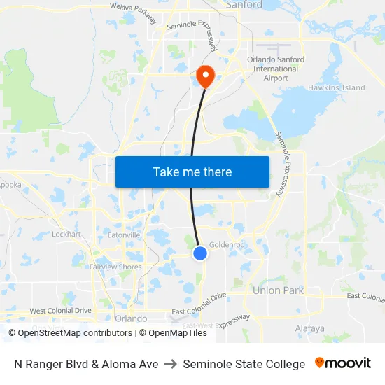 N Ranger Blvd & Aloma Ave to Seminole State College map