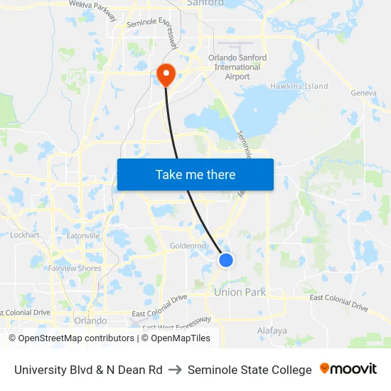University Blvd & N Dean Rd to Seminole State College map
