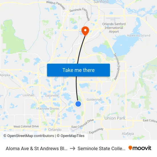 Aloma Ave & St Andrews Blvd to Seminole State College map