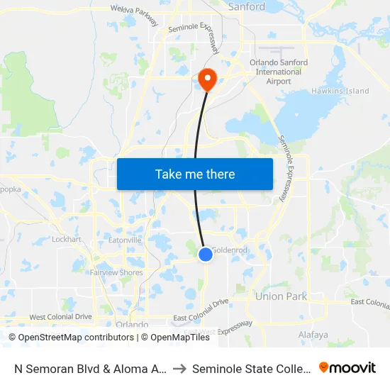 N Semoran Blvd & Aloma Ave to Seminole State College map