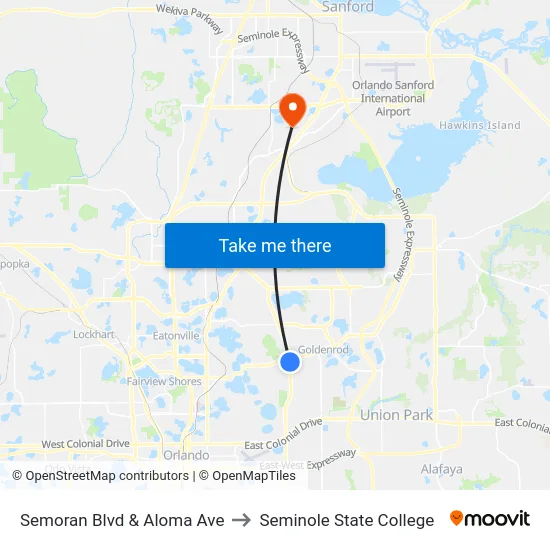 Semoran Blvd & Aloma Ave to Seminole State College map