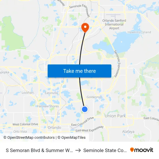 S Semoran Blvd & Summer Wind Dr to Seminole State College map