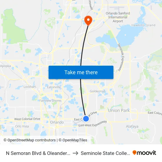 N Semoran Blvd & Oleander Dr to Seminole State College map