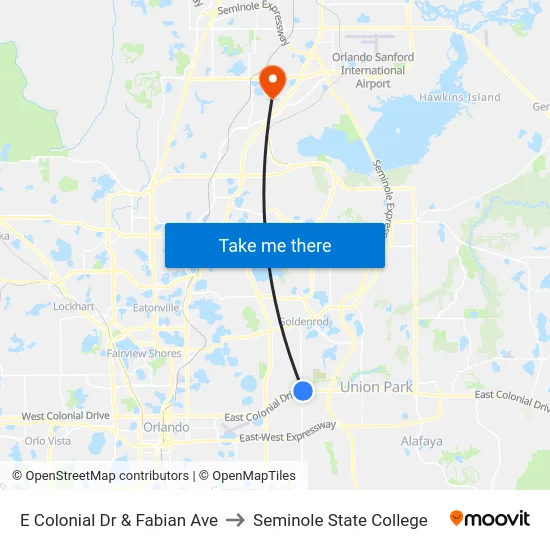 E Colonial Dr & Fabian Ave to Seminole State College map