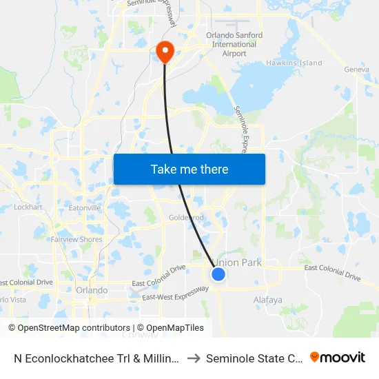 N Econlockhatchee Trl & Millinockett Ln to Seminole State College map