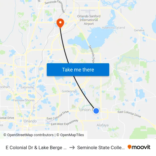E Colonial Dr & Lake Berge Rd to Seminole State College map