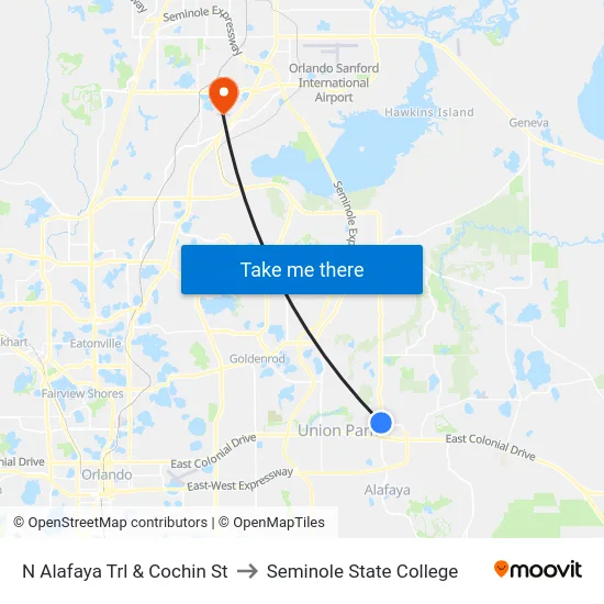 N Alafaya Trl & Cochin St to Seminole State College map