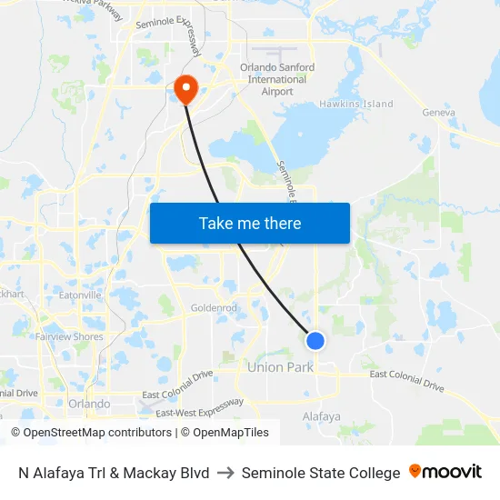 N Alafaya Trl & Mackay Blvd to Seminole State College map