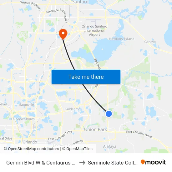 Gemini Blvd W & Centaurus Dr W to Seminole State College map