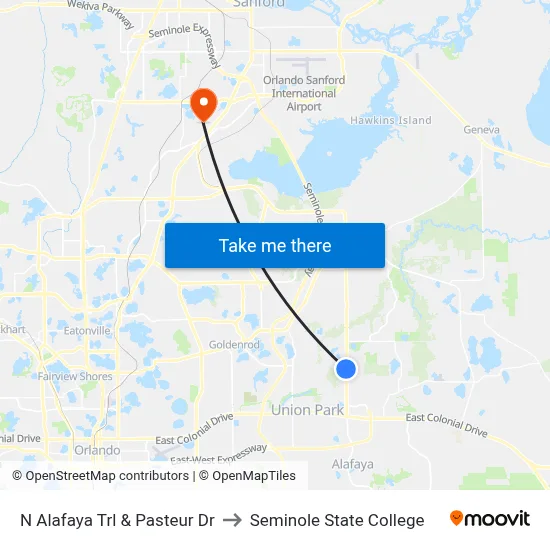 N Alafaya Trl & Pasteur Dr to Seminole State College map
