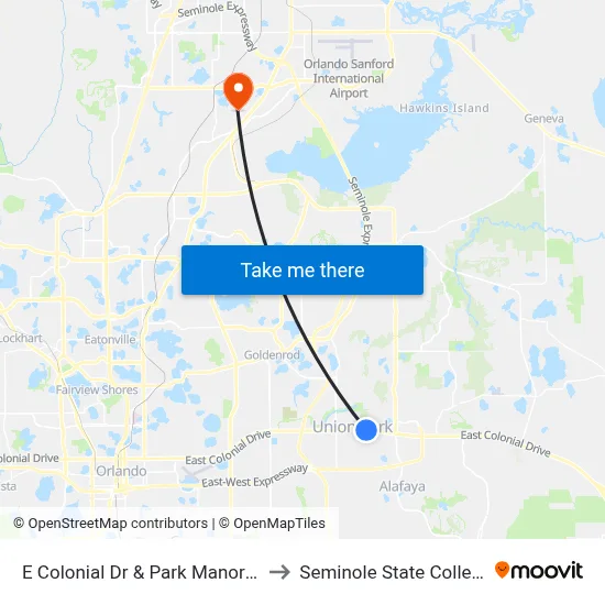 E Colonial Dr & Park Manor Dr to Seminole State College map