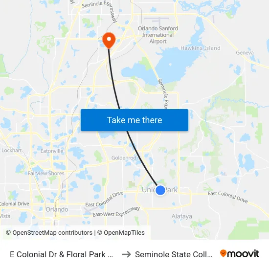 E Colonial Dr & Floral Park Blvd to Seminole State College map