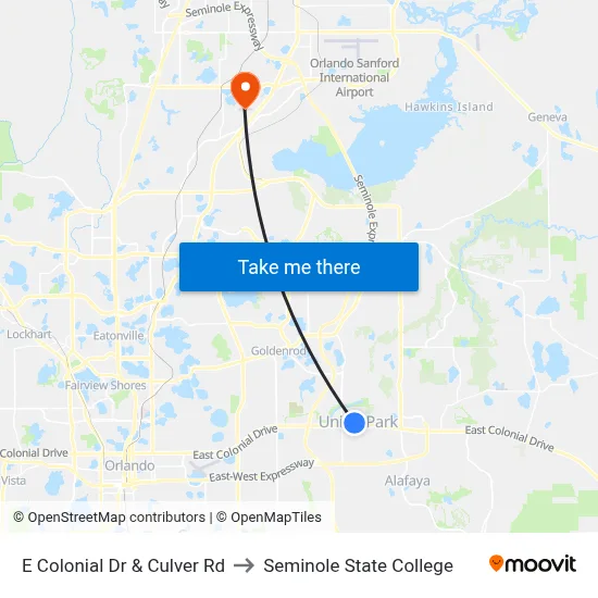 E Colonial Dr & Culver Rd to Seminole State College map