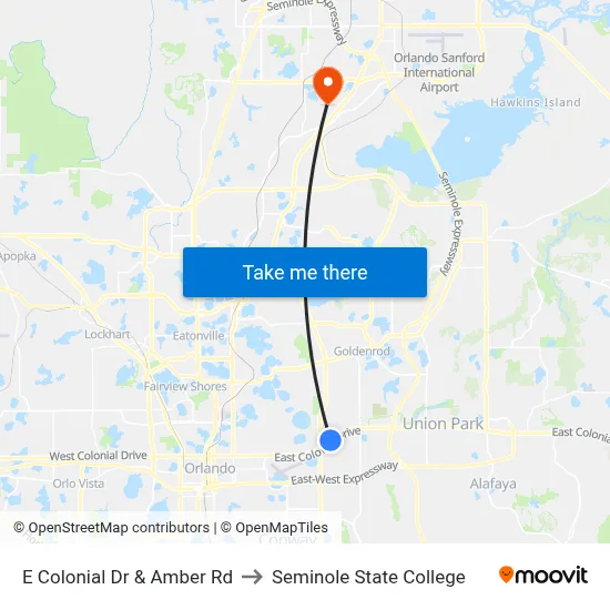 E Colonial Dr & Amber Rd to Seminole State College map