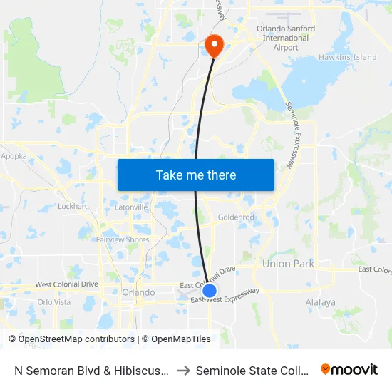 N Semoran Blvd & Hibiscus Rd to Seminole State College map