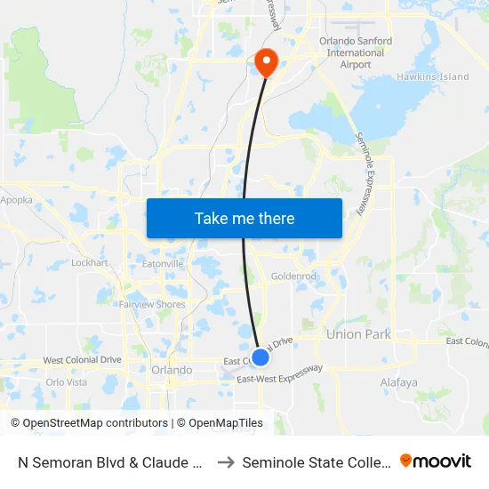 N Semoran Blvd & Claude Ave to Seminole State College map