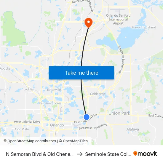 N Semoran Blvd & Old Cheney Hwy to Seminole State College map