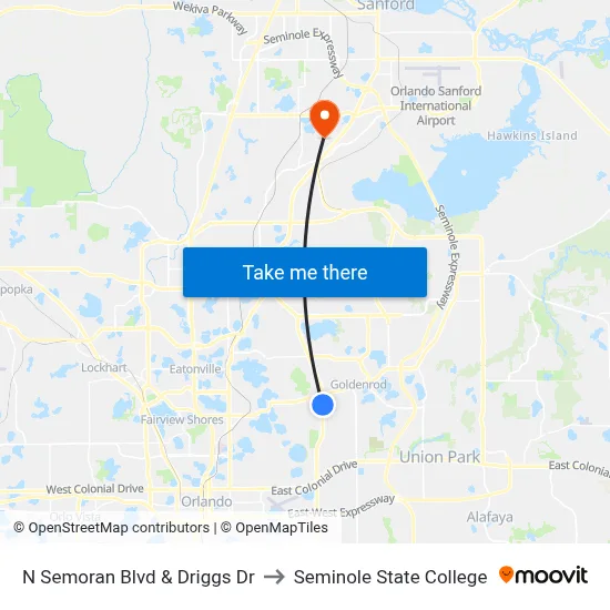 N Semoran Blvd & Driggs Dr to Seminole State College map