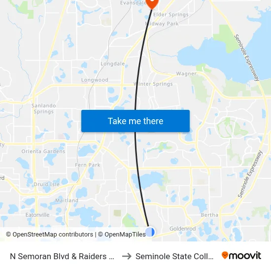 N Semoran Blvd & Raiders Run to Seminole State College map