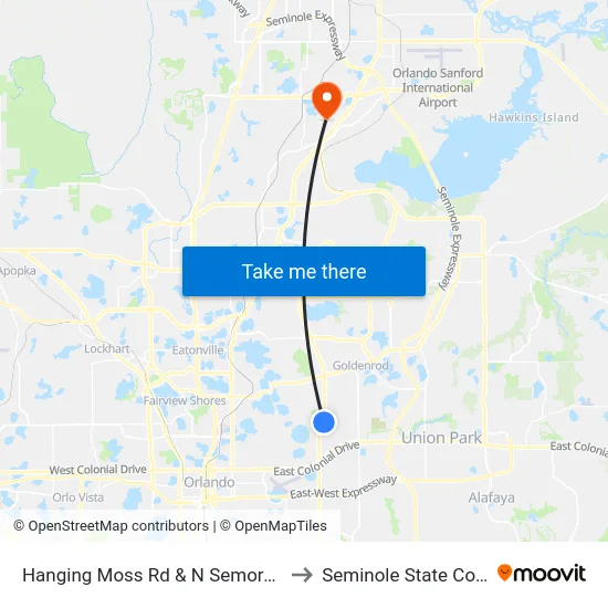 Hanging Moss Rd & N Semoran Blvd to Seminole State College map