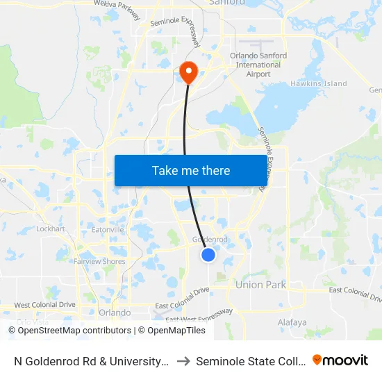 N Goldenrod Rd & University Blvd to Seminole State College map