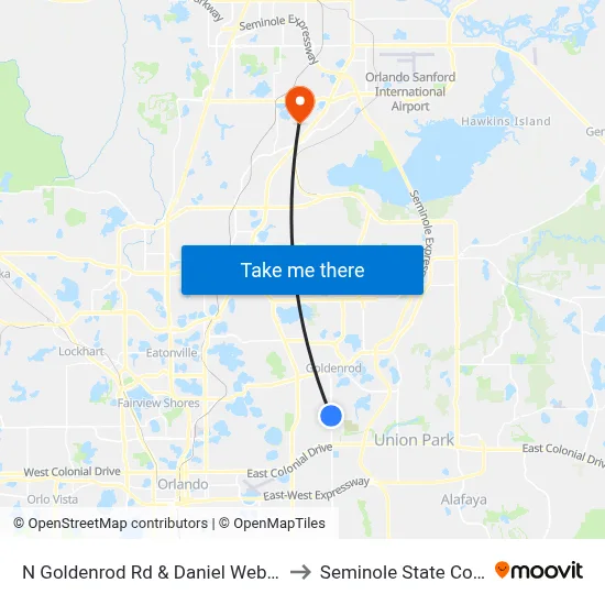 N Goldenrod Rd & Daniel Webster Dr to Seminole State College map