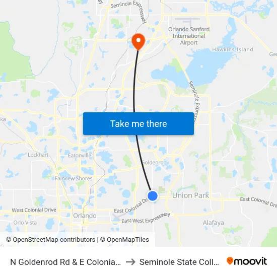 N Goldenrod Rd & E Colonial Dr to Seminole State College map