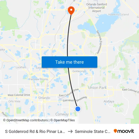 S Goldenrod Rd & Rio Pinar Lakes Blvd to Seminole State College map