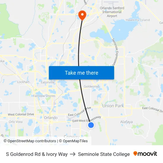 S Goldenrod Rd & Ivory Way to Seminole State College map