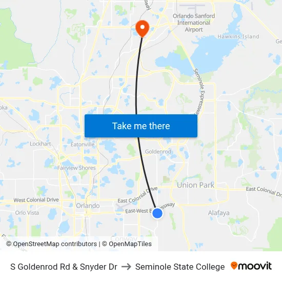 S Goldenrod Rd & Snyder Dr to Seminole State College map