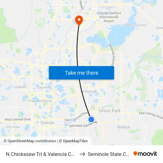 N Chickasaw Trl & Valencia College Ln to Seminole State College map