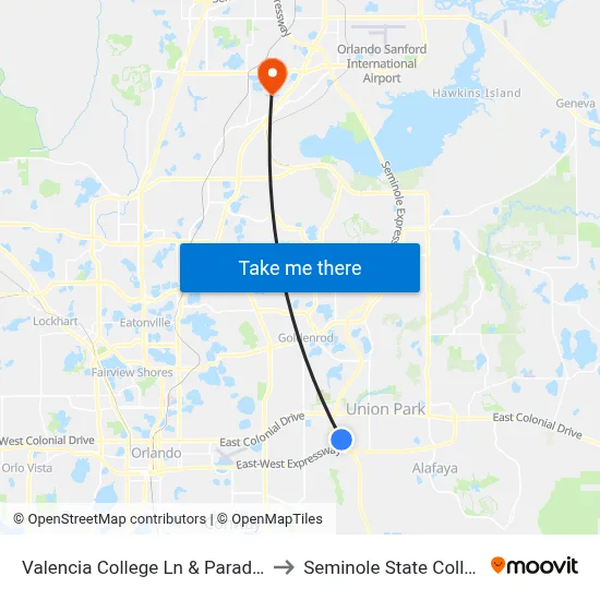 Valencia College Ln & Paradi Ln to Seminole State College map