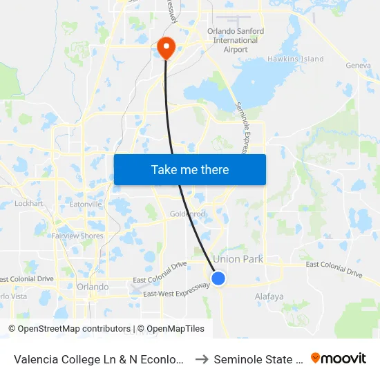 Valencia College Ln & N Econlockhatchee Trl to Seminole State College map
