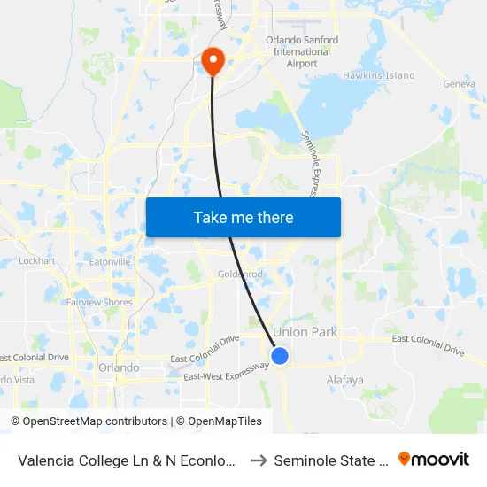 Valencia College Ln & N Econlockhatchee Trl to Seminole State College map