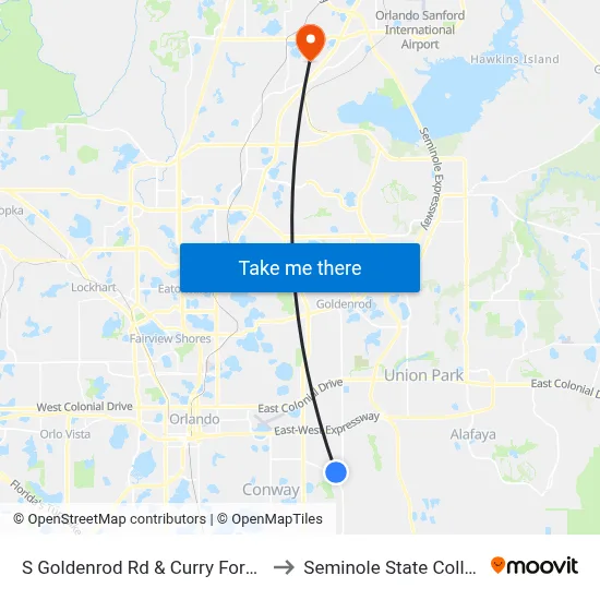 S Goldenrod Rd & Curry Ford Rd to Seminole State College map