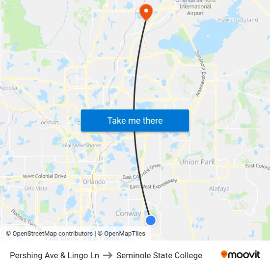 Pershing Ave & Lingo Ln to Seminole State College map