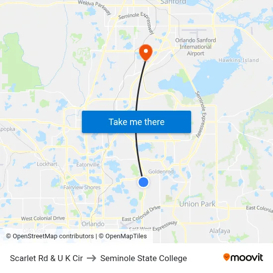 Scarlet Rd & U K Cir to Seminole State College map