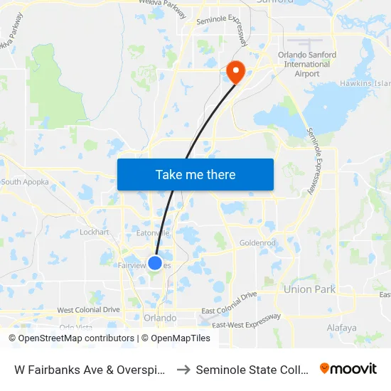 W Fairbanks Ave & Overspin Dr to Seminole State College map