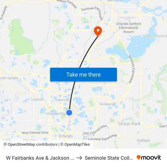 W Fairbanks Ave & Jackson Ave to Seminole State College map