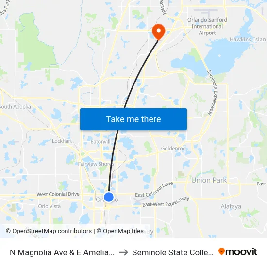 N Magnolia Ave & E Amelia St to Seminole State College map